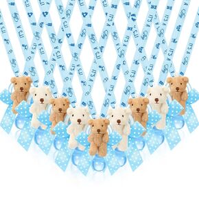 Remuuly 24 Pcs Baby Shower Pacifier Necklaces Cute Plush Bear Acrylic Baby Pacifier Party Favors Bear Pacifier Charms Necklace for Baby Shower Party Decoration Table Pieces (Blue)