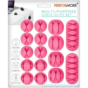 PERFORMORE 16 Pack of Cable Clips Cord Organizer, Pink Self-Adhesive Cord Holders for Cable Management, Multipurpose Wire Charger Organizer Clips for Home, Office, Car, and Desks