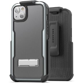 Encased Exos-Armor Designed for iPhone 14 Case with Belt Clip Holster and Durable Metal Kickstand (Gunmetal)