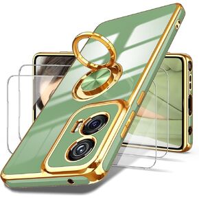 Dretal for Moto G Stylus 5G 2024 Case, 2X Screen Protector, 360° Rotatable Ring Holder Magnetic Kickstand,Plated Gold Edge Slim Soft TPU Protective Cover for Motorola G Stylus 5G 2024 (Purple)