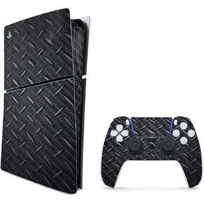 MightySkins Carbon Fiber Skin for PS5 Playstation 5 Slim Digital Edition Bundle - Black Diamond Plate Protective, Durable Textured Carbon Fiber Finish Easy to Apply Made in The USA