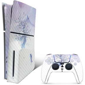 MightySkins Carbon Fiber Skin for PS5 Playstation 5 Slim Digital Edition Console Only - Blue Mountains Protective Durable Textured Carbon Fiber Finish Easy to Apply Made in The USA
