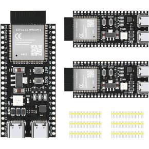 3pcs ESP32-S3-DevKitC-1-N8R2 Development Board ESP32 S3 WiFi + Bluetooth MCU Module, Dual Type-C ESP32-S3-WROOM-1 Cores Microcontroller Processor Integrates Complete Wi-Fi and BLE Functions
