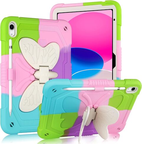 حافظة لجهاز iPad الجيل العاشر 2022 مقاس 10.9 بوصة مع حامل قلم رصاص بأجنحة الفراشة، حافظة iPad 10.9 للأطفال والبنات غطاء واقٍ متين شديد التحمل لجهاز iPad الجيل العاشر 10.9 بوصة (2022) - ذهبي وردي in Saudi Arabia