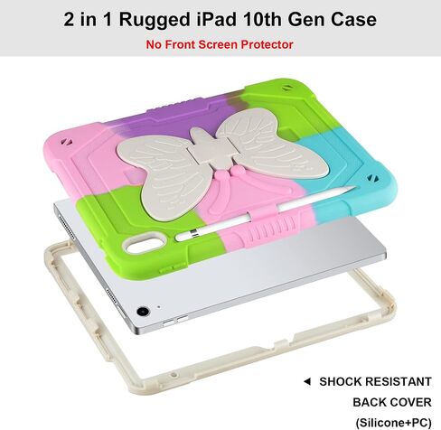 حافظة لجهاز iPad الجيل العاشر 2022 مقاس 10.9 بوصة مع حامل قلم رصاص بأجنحة الفراشة، حافظة iPad 10.9 للأطفال والبنات غطاء واقٍ متين شديد التحمل لجهاز iPad الجيل العاشر 10.9 بوصة (2022) - ذهبي وردي in Saudi Arabia