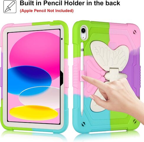حافظة لجهاز iPad الجيل العاشر 2022 مقاس 10.9 بوصة مع حامل قلم رصاص بأجنحة الفراشة، حافظة iPad 10.9 للأطفال والبنات غطاء واقٍ متين شديد التحمل لجهاز iPad الجيل العاشر 10.9 بوصة (2022) - ذهبي وردي in Saudi Arabia