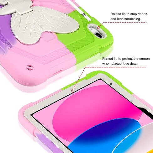 حافظة لجهاز iPad الجيل العاشر 2022 مقاس 10.9 بوصة مع حامل قلم رصاص بأجنحة الفراشة، حافظة iPad 10.9 للأطفال والبنات غطاء واقٍ متين شديد التحمل لجهاز iPad الجيل العاشر 10.9 بوصة (2022) - ذهبي وردي in Saudi Arabia