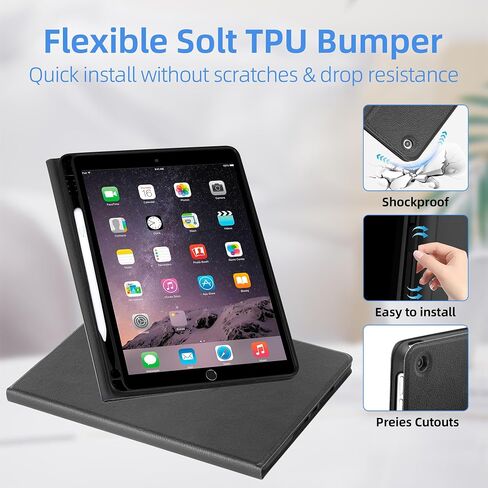 Case for 10.2 Inch iPad 9th Generation Case 2021,iPad 8th Generation Case 2020, iPad 7th Generation Case 2019-Multi-Angle Viewing Stand Cover with Pencil Holder, Auto Sleep Wake (Black) in Saudi Arabia