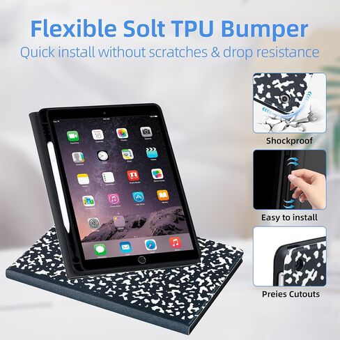 Case for 10.2 Inch iPad 9th Generation Case 2021,iPad 8th Generation Case 2020, iPad 7th Generation Case 2019-Multi-Angle Viewing Stand Cover with Pencil Holder, Auto Sleep Wake (Black) in Saudi Arabia