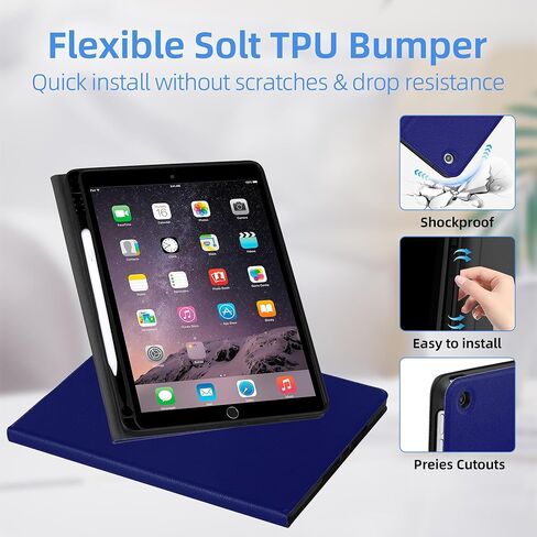 حافظة لجهاز iPad الجيل التاسع مقاس 10.2 بوصة 2021، حافظة iPad الجيل الثامن 2020، حافظة iPad الجيل السابع 2019 - غطاء حامل متعدد الزوايا مع حامل أقلام، إيقاظ تلقائي للنوم (أسود) in Kuwait