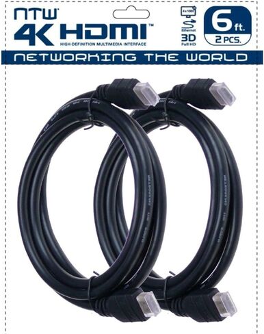 كابل NTW PURE Ultra 4K HDMI بطول 6 أقدام (2pk) كابل HDMI 2.0 عالي السرعة، 4K HDR، ثلاثي الأبعاد، 2160P، 1080P، إيثرنت - سلك HDMI، إرجاع الصوت (ARC) متوافق مع تلفزيون UHD، Blu-ray، PS5، PS4، Xbox، PC ‎شاشة-NHDMI4-006*2 in Kuwait