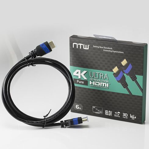 كابل NTW PURE Ultra 4K HDMI بطول 6 أقدام (2pk) كابل HDMI 2.0 عالي السرعة، 4K HDR، ثلاثي الأبعاد، 2160P، 1080P، إيثرنت - سلك HDMI، إرجاع الصوت (ARC) متوافق مع تلفزيون UHD، Blu-ray، PS5، PS4، Xbox، PC ‎شاشة-NHDMI4-006*2 in Kuwait