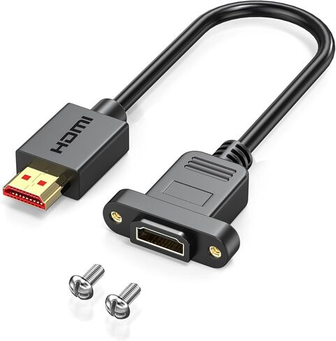 كابل تمديد HDMI ذكر إلى أنثى متوافق مع 4K/60 هرتز عالي السرعة HDTV HDMI موسع مع صامولة لولبية لتركيب اللوحة مناسب للتلفزيون عالي الدقة وتلفزيون LCD وPS3 وXBO X360، (أسود، 1FT/30 سم) in Kuwait