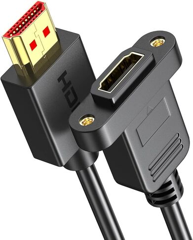 كابل تمديد HDMI ذكر إلى أنثى متوافق مع 4K/60 هرتز عالي السرعة HDTV HDMI موسع مع صامولة لولبية لتركيب اللوحة مناسب للتلفزيون عالي الدقة وتلفزيون LCD وPS3 وXBO X360، (أسود، 1FT/30 سم) in Kuwait