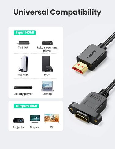 كابل تمديد HDMI ذكر إلى أنثى متوافق مع 4K/60 هرتز عالي السرعة HDTV HDMI موسع مع صامولة لولبية لتركيب اللوحة مناسب للتلفزيون عالي الدقة وتلفزيون LCD وPS3 وXBO X360، (أسود، 1FT/30 سم) in Kuwait