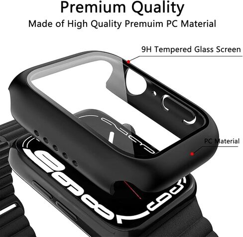 [عبوة من قطعتين متوافقة مع ساعة Apple Watch Series 7 مقاس 45 مم مع واقي شاشة مدمج من الزجاج المقوى (أسود 45 مم) in Kuwait