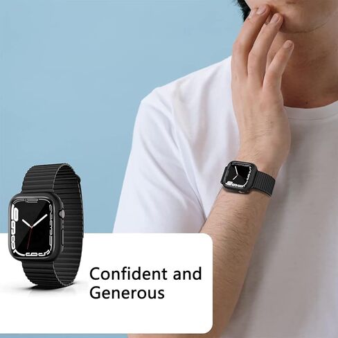 [عبوة من قطعتين متوافقة مع ساعة Apple Watch Series 7 مقاس 45 مم مع واقي شاشة مدمج من الزجاج المقوى (أسود 45 مم) in Kuwait