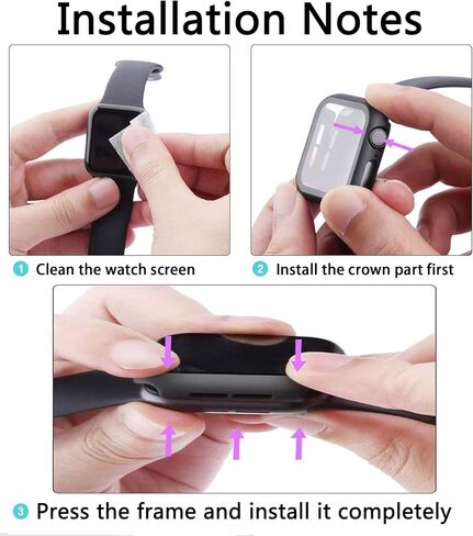 [عبوة من قطعتين متوافقة مع ساعة Apple Watch Series 7 مقاس 45 مم مع واقي شاشة مدمج من الزجاج المقوى (أسود 45 مم) in Kuwait