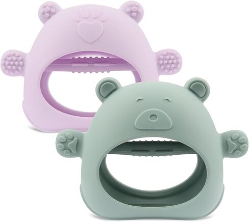 Baby Teether Toy, 2pk Food Grade Silicone Teething Toys for 3-12 Months, BPA Free, Cute Bear Design for Soothing Gums, Easy to Hold in Saudi Arabia