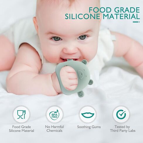 Baby Teether Toy, 2pk Food Grade Silicone Teething Toys for 3-12 Months, BPA Free, Cute Bear Design for Soothing Gums, Easy to Hold in Saudi Arabia