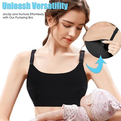 Hands Free Pumping Bra Hands-Free Breast Pump Bra Nursing Bras | Pumping Adjustable Breast-Pumps Holding and Nursing Bra (Black, Large) in Kuwait