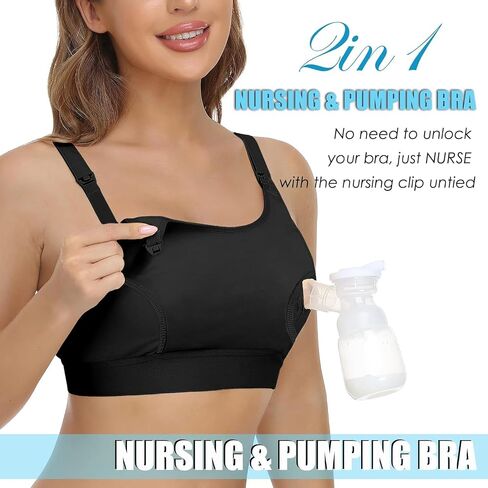 Hands Free Pumping Bra Hands-Free Breast Pump Bra Nursing Bras | Pumping Adjustable Breast-Pumps Holding and Nursing Bra (Black, Large) in Kuwait