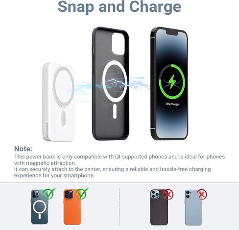 DDUAN 5000mah Mag-Safe Power Bank, Wireless Battery Pack with USB-C Cable, 2 in 1 Portable Phone Charger Watch Fast Charger Compatible with Phone 15/14/13/12, Apple Watch All Series (Black) in Saudi Arabia