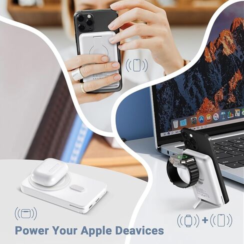 DDUAN 5000mah Mag-Safe Power Bank, Wireless Battery Pack with USB-C Cable, 2 in 1 Portable Phone Charger Watch Fast Charger Compatible with Phone 15/14/13/12, Apple Watch All Series (Black) in Saudi Arabia