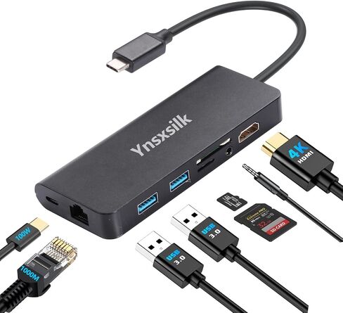 محور USB C، محول HDMI لمحطة الإرساء، محول متعدد المنافذ 8 في 1 مع منفذ USB 3.0، جيجابت إيثرنت، صوت، منفذ SD/TF، ​​منفذ USB-C/PD، جهاز كمبيوتر محمول من النوع C متوافق مع جهاز MacBook Pro Air iPad in Saudi Arabia
