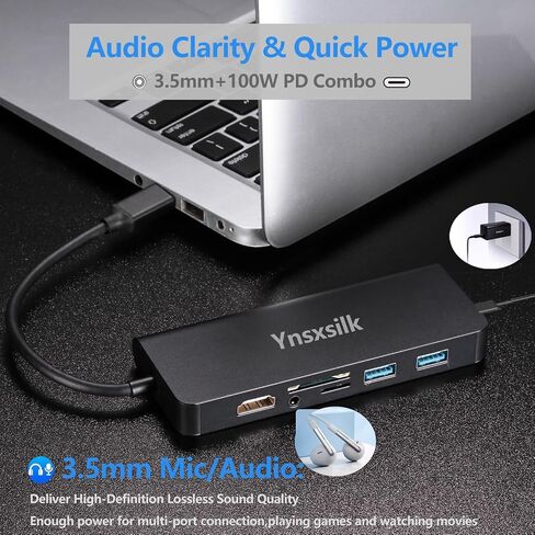 محور USB C، محول HDMI لمحطة الإرساء، محول متعدد المنافذ 8 في 1 مع منفذ USB 3.0، جيجابت إيثرنت، صوت، منفذ SD/TF، ​​منفذ USB-C/PD، جهاز كمبيوتر محمول من النوع C متوافق مع جهاز MacBook Pro Air iPad in Saudi Arabia