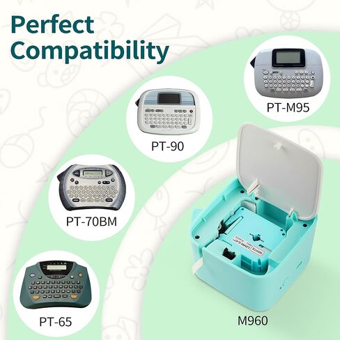 أشرطة ملصقات M960 من النايلون المرن FX3M21 أسود على أبيض 2pk، متوافقة مع Brother Ptouch PT-M95 PT-90 PT-70 PT-65 PT-85، 12 مم 0.47 بوصة، صانعي الملصقات Vixic M960 in Kuwait