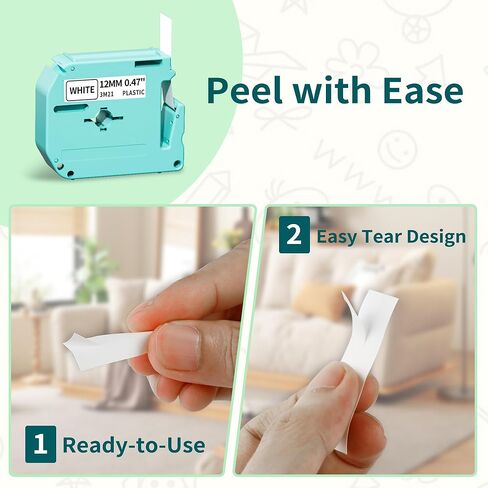 أشرطة ملصقات M960 من النايلون المرن FX3M21 أسود على أبيض 2pk، متوافقة مع Brother Ptouch PT-M95 PT-90 PT-70 PT-65 PT-85، 12 مم 0.47 بوصة، صانعي الملصقات Vixic M960 in Kuwait