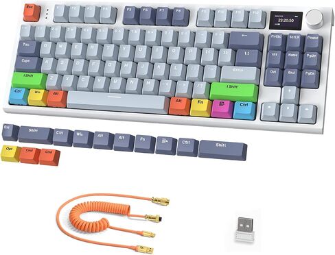 RK86 Mechanical Keyboard, 2.4G Wireless/BT5.0/USB-C Wired Gaming Keyboard 75% Layout TKL 87 Key with 1.2'' TFT HD Color Display & CNC Knob, 27 RGB Backlit TTC Hot-Swap Linear Switch PBT Keycap in Saudi Arabia