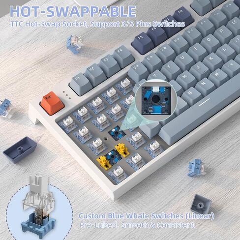 RK86 Mechanical Keyboard, 2.4G Wireless/BT5.0/USB-C Wired Gaming Keyboard 75% Layout TKL 87 Key with 1.2'' TFT HD Color Display & CNC Knob, 27 RGB Backlit TTC Hot-Swap Linear Switch PBT Keycap in Saudi Arabia