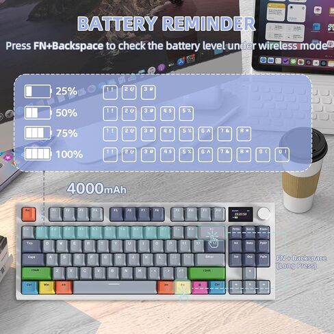 RK86 Mechanical Keyboard, 2.4G Wireless/BT5.0/USB-C Wired Gaming Keyboard 75% Layout TKL 87 Key with 1.2'' TFT HD Color Display & CNC Knob, 27 RGB Backlit TTC Hot-Swap Linear Switch PBT Keycap in Saudi Arabia