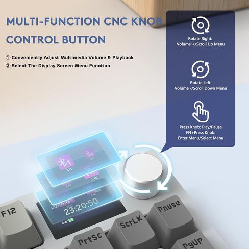 RK86 Mechanical Keyboard, 2.4G Wireless/BT5.0/USB-C Wired Gaming Keyboard 75% Layout TKL 87 Key with 1.2'' TFT HD Color Display & CNC Knob, 27 RGB Backlit TTC Hot-Swap Linear Switch PBT Keycap in Saudi Arabia