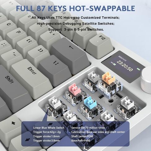 RK86 Mechanical Keyboard, 2.4G Wireless/BT5.0/USB-C Wired Gaming Keyboard 75% Layout TKL 87 Key with 1.2'' TFT HD Color Display & CNC Knob, 27 RGB Backlit TTC Hot-Swap Linear Switch PBT Keycap in Saudi Arabia