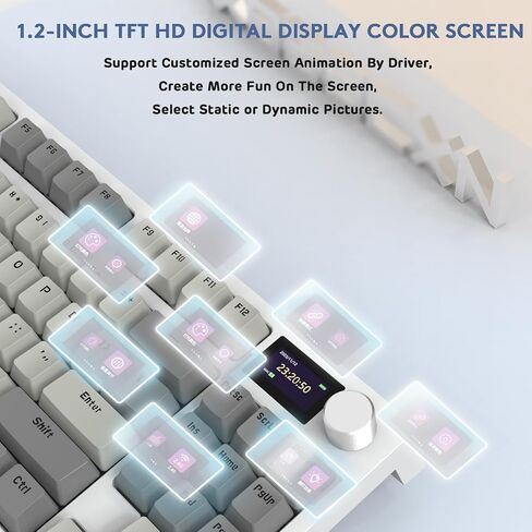 RK86 Mechanical Keyboard, 2.4G Wireless/BT5.0/USB-C Wired Gaming Keyboard 75% Layout TKL 87 Key with 1.2'' TFT HD Color Display & CNC Knob, 27 RGB Backlit TTC Hot-Swap Linear Switch PBT Keycap in Saudi Arabia