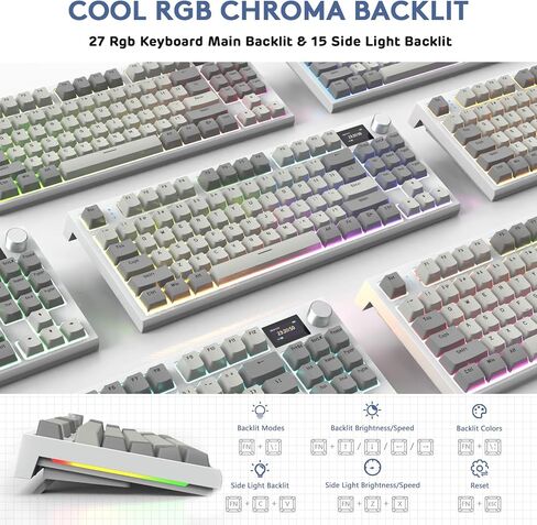 RK86 Mechanical Keyboard, 2.4G Wireless/BT5.0/USB-C Wired Gaming Keyboard 75% Layout TKL 87 Key with 1.2'' TFT HD Color Display & CNC Knob, 27 RGB Backlit TTC Hot-Swap Linear Switch PBT Keycap in Saudi Arabia
