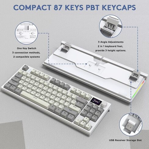 RK86 Mechanical Keyboard, 2.4G Wireless/BT5.0/USB-C Wired Gaming Keyboard 75% Layout TKL 87 Key with 1.2'' TFT HD Color Display & CNC Knob, 27 RGB Backlit TTC Hot-Swap Linear Switch PBT Keycap in Saudi Arabia