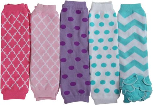 مجموعة متنوعة من أغطية تدفئة الأرجل الصغيرة المخططة للفتيات مكونة من 5 قطع - وردي/وردي فاقع/أرجواني/أزرق in Kuwait