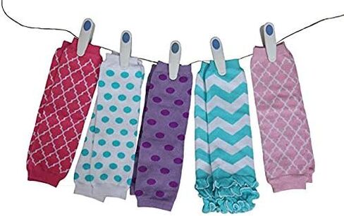 مجموعة متنوعة من أغطية تدفئة الأرجل الصغيرة المخططة للفتيات مكونة من 5 قطع - وردي/وردي فاقع/أرجواني/أزرق in Kuwait