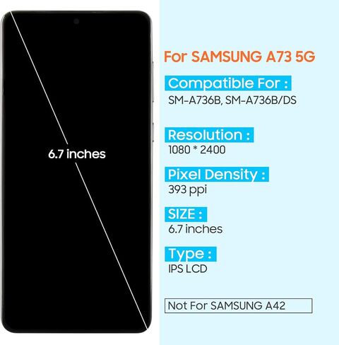 لهاتف Samsung Galaxy A73 5G شاشة بديلة A736 LCD A736B A736B/DS مجموعة محول رقمي لشاشة تعمل باللمس مع أدوات إصلاح (بدون وظيفة بصمة الإصبع، Incell) in Saudi Arabia