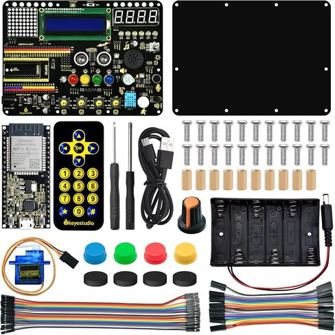 مجموعة KEYESTUDIO Inventor Starter Kit لـ Arduino ESP32، تأتي الأجهزة متصلة مسبقًا، سهلة البدء في الترميز والإلكترونيات، 30 مشروعًا، 15 وحدة، مجموعة تعليمية للعلوم والتكنولوجيا والهندسة والرياضيات للبالغين والمراهقين in Kuwait