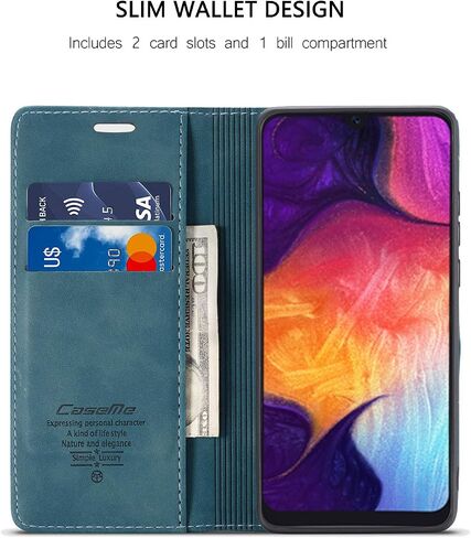 Samsung Galaxy A50 Case,Samsung Galaxy A50 Wallet Case Cover,Magnetic Stand Flip Protective Cover Book Style Leather Flip Cover Durable Shockproof Protective Cover for Samsung Galaxy A50(Black) in Saudi Arabia