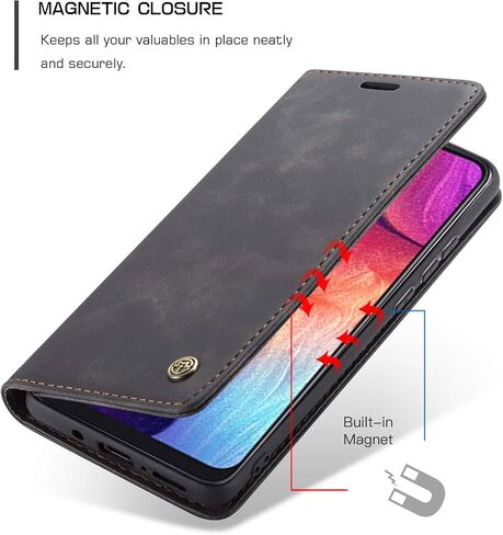 حافظة محفظة SENSKO لهاتف Samsung Galaxy A50، غطاء واقٍ قابل للطي بحامل مغناطيسي على شكل كتاب، غطاء قلاب جلدي متين مقاوم للصدمات لهاتف Samsung Galaxy A50 (أزرق) in Kuwait