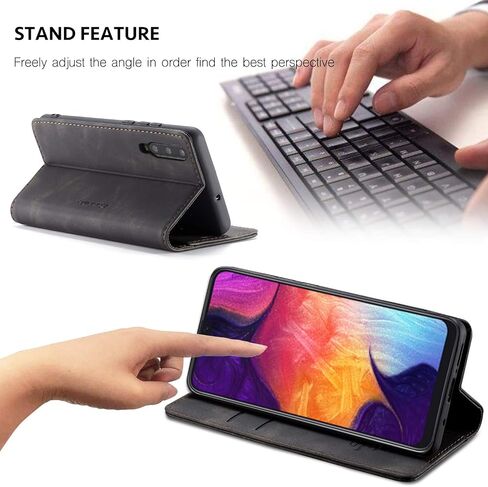حافظة محفظة SENSKO لهاتف Samsung Galaxy A50، غطاء واقٍ قابل للطي بحامل مغناطيسي على شكل كتاب، غطاء قلاب جلدي متين مقاوم للصدمات لهاتف Samsung Galaxy A50 (أزرق) in Kuwait