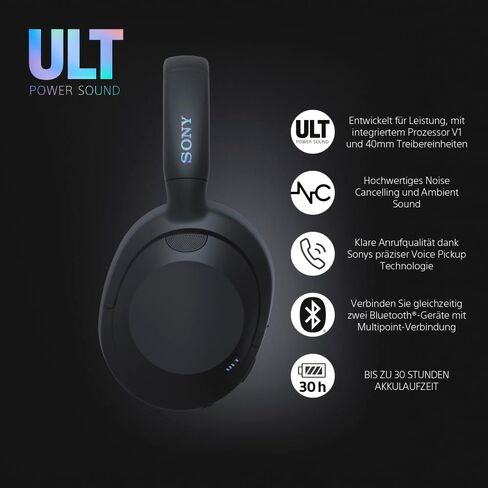 سماعات رأس سوني ULT WEAR فوق الأذن اللاسلكية المانعة للضوضاء مع صوت ULT، صوت جهير هائل، جودة مكالمات واضحة، عمر بطارية يصل إلى 30 ساعة، مساعد Alexa وGoogle، IOS وAndroid (أبيض فاتح) in Saudi Arabia