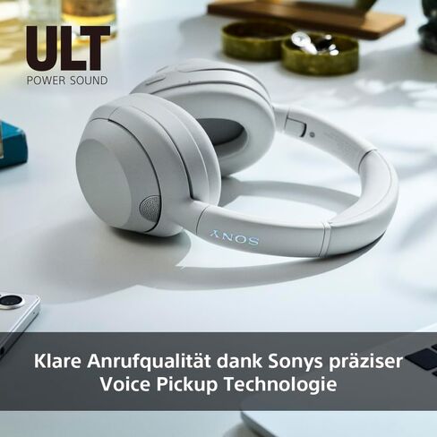 سماعات رأس سوني ULT WEAR فوق الأذن اللاسلكية المانعة للضوضاء مع صوت ULT، صوت جهير هائل، جودة مكالمات واضحة، عمر بطارية يصل إلى 30 ساعة، مساعد Alexa وGoogle، IOS وAndroid (أبيض فاتح) in Saudi Arabia