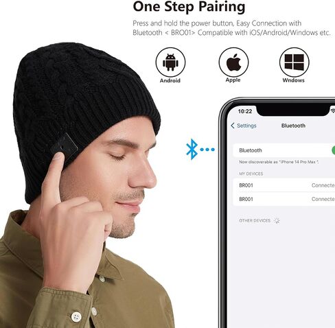 Bluetooth Beanie, Bluetooth 5.2 Wool Hat HD Stereo,24 Hours Play Time,Built-in Microphone, Men's/Women's Christmas Electronic (Black) in Saudi Arabia